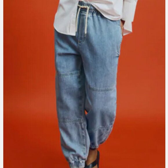 ZARA Drawstring Waistband Denim Jean Joggers Size Medium - Picture 7 of 7